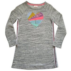 Cat & Jack Girls Heart Dress Heather Gray Long Sleeve Sequin Glitter L 10/12